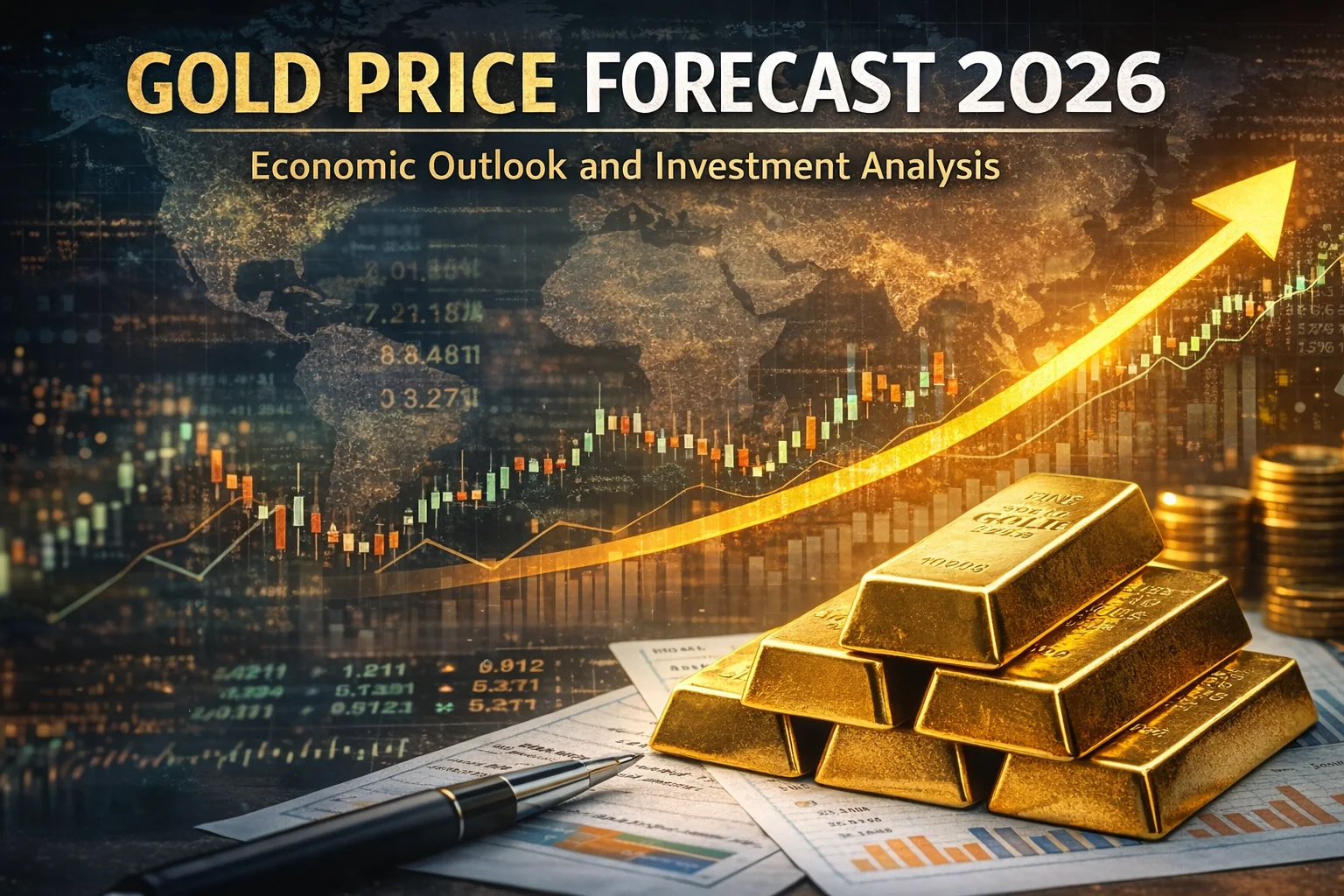 gold price forecast 2026 global market analysis with gold bars and financial chart