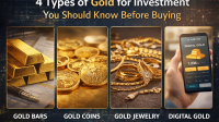 types of gold investment including gold bars coins jewelry and digital gold concept