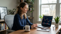 investor analyzing stock market volatility on laptop for long-term investment strategy