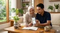 Pasangan muda di Indonesia sedang mengatur keuangan rumah tangga untuk mencapai keamanan finansial jangka panjang