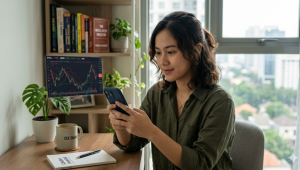 Investor memantau volatilitas pasar saham dengan strategi investasi jangka panjang